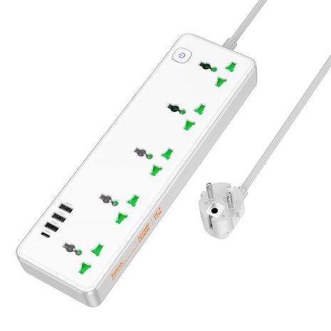 Сетевое зарядное устройство удлинитель Hoco AC13A 3 USB/ Type-C 5 розеток 1m white