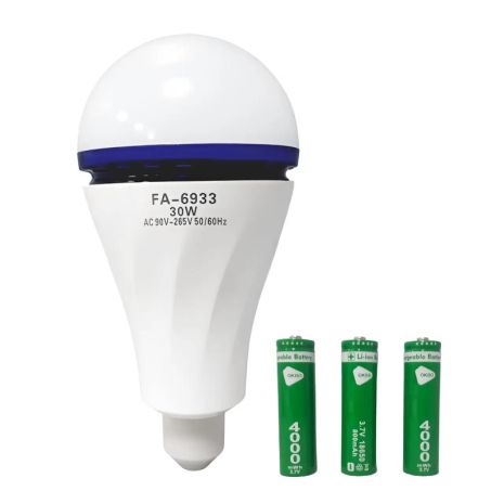 LED Лампа Pro FA-6933 з акумулятором аварійна (E27/30W/3W від АКБ/3*18650/up 6 Hours/6800K)