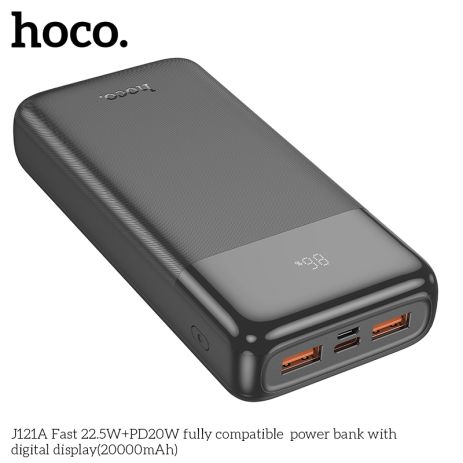 Повербанк HOCO J121A Fast 22.5W+PD20W fully compatible power bank with digital display(20000mAh) Black