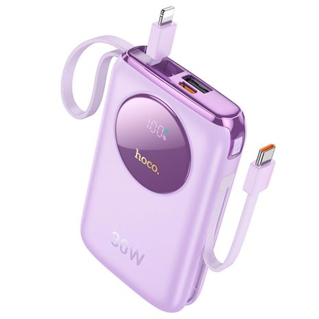 Power Bank Hoco Q19 Lucky 30W надійно з'єднується з цифровим пристроєм і cable 10000mAh Purple