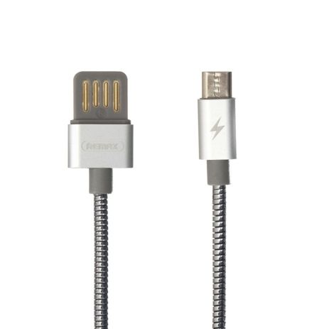 Кабель Remax RC-080m в металлической оплетке USB to MicroUSB 1m серебристый