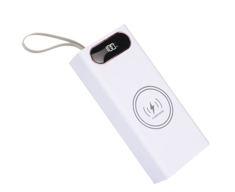 Корпус Multi-powerbank L16, под элементы 18650 до 16 шт, 22.5+15W, с беспроводной зарядкой и фонарём, белый