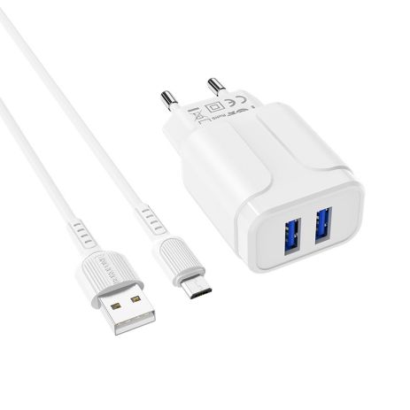 Зарядний пристрій Borofone BA37A Micro 2USB 2.4A White