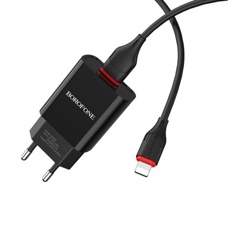 Зарядное устройство Borofone BA20A Lightning 1USB 2.1A Black