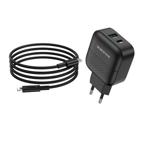 Зарядний пристрій Borofone BA46A PD+QC3.0 1USB/3A Кабель Type-C to Lightning Black