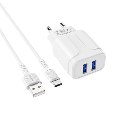 Зарядний пристрій Borofone BA37A Type-C 2USB 2.4A White