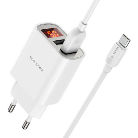 Зарядний пристрій Borofone BA58A Digital Display Micro 2USB 2.4A White