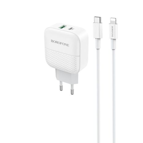 Зарядное устройство Borofone BA46A PD+QC3.0 1USB/3A +Кабель Type-C to Lightning White