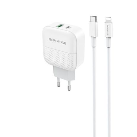 Зарядное устройство Borofone BA46A PD+QC3.0 1USB/3A +Кабель Type-C to Lightning White