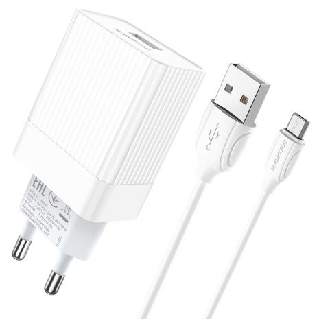 Зарядний пристрій Borofone BA47A QC3.0 1USB/3A + Кабель Micro White