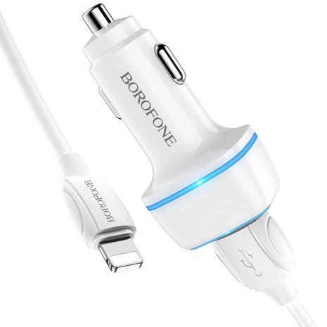 Автомобільне ЗУ Borofone BZ14 Lightning 2USB 2.4A White