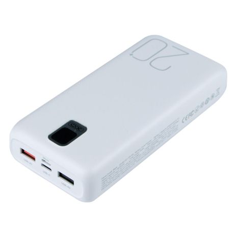 Повербанк XO PR185 + 2 Cable (20000mAh / Out: 2USB-A 22.5W QC3.0, Lightning, Type-C PD 20W / In: micro-USB, Type-C 18W ) с LED Дисплеем, Белый