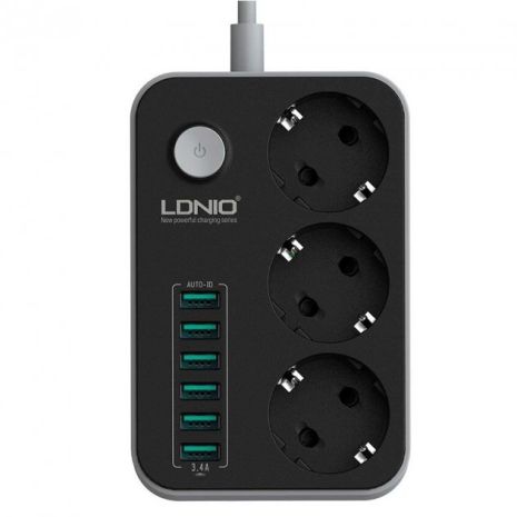 Мережевий Подовжувач LDNIO SE3631 6USB 3.4A Чорний