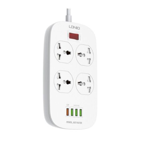 Подовжувач мережі LDNIO SC4407 | 2500W, 2m EU Plug, 4 USB, 4 Sockets. QC3.0, 3.1A | / 8W | white