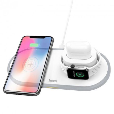 Бездротове ЗУ Hoco CW21 Wisdom 15W 3in1 iPhone/iWatch/AirPods 2A White