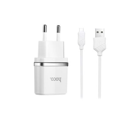 Зарядное устройство Hoco C11 White 1USB + USB Cable MicroUSB (1A)