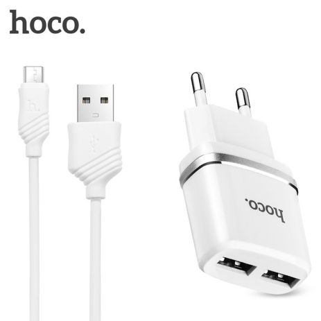 Зарядний пристрій Hoco C12 2USB White + USB Cable iPhone Lightning (2.4A)