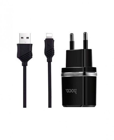 Зарядное устройство Hoco C12 Smart 2.4A 2USB Black + Cable Lightning Black