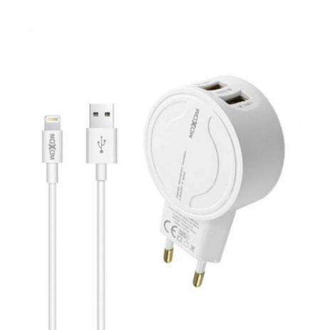 Зарядний пристрій Moxom MX-HC04 2.4A 2USB + Cable Lightning White