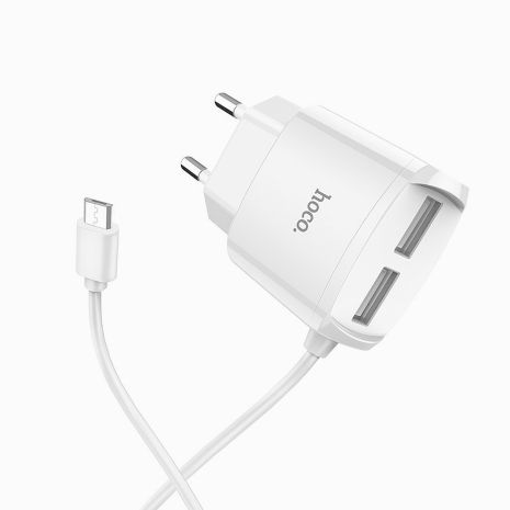 Зарядний пристрій Hoco C59A Mega joy (2USB/2.4A) + Cable Micro White