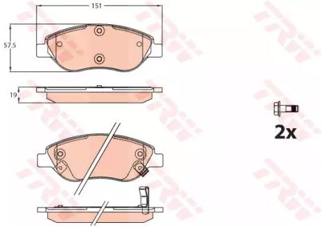 Тормозные колодки дисковые FIAT Tipo F 16, TRW (GDB2228)