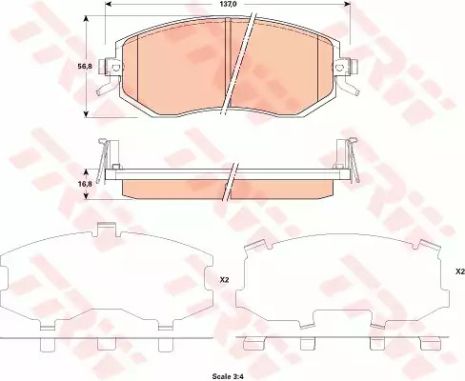 Колодки гальмові дискові SUBARU Forester/Impreza F 10, TRW (GDB3519)