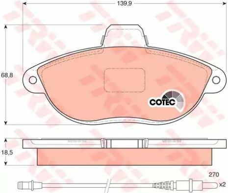 Колодки дискові гальмові FIAT SCUDO, PEUGEOT 806 передн. TRW (GDB1216)