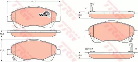 Колодки дискові гальмівні TOYOTA AVENSIS (T25), COROLLA V передн. TRW (GDB3336)