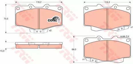 Колодки гальмові дискові TOYOTA - VOLKSWAGEN 4 Runner/4 Runner (Nato)/Hilux/Landcruiser/Landcruise, TRW (GDB