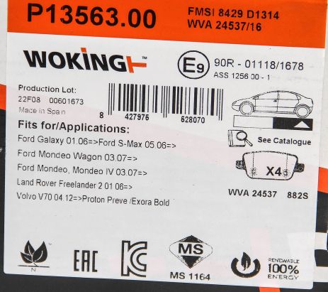 Тормозные колодки kuga 08-/mondeo 07- (trw), WOKING (P1356300)