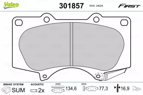 Комплект гальмівних колодок, дискове гальмо LEXUS GX, MITSUBISHI PAJERO, VALEO (301857)