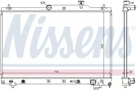 Радіатор охолодження двигуна TOYOTA PREVIA, NISSENS (64657)