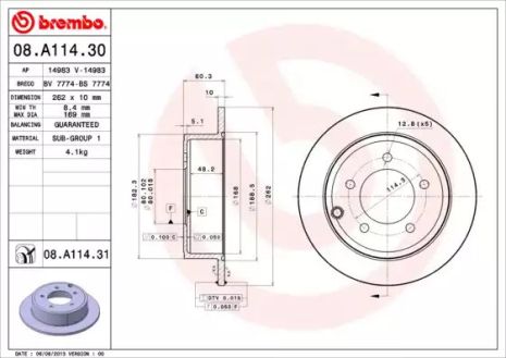 Диск гальмівний CHRYSLER SEBRING, DODGE AVENGER, BREMBO (08A11431)