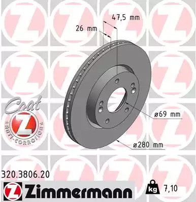 Диск тормозной HYUNDAI (BEIJING), KIA SOUL, ZIMMERMANN (320380620)