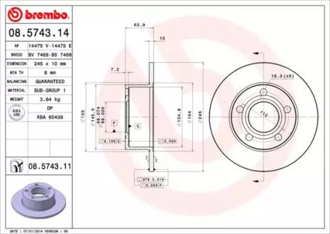 Диск гальмівний SKODA SUPERB, VW PASSAT, BREMBO (08574311)