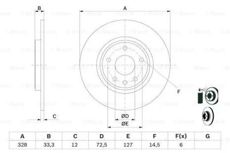 Диск тормозной LANCIA VOYAGER, FIAT FREEMONT, BOSCH (0986479E57)