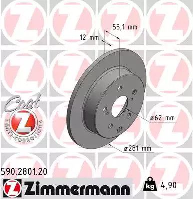 Диск гальмівний TOYOTA RAV, ZIMMERMANN (590280120)