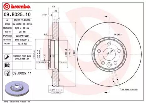 Диск тормозной VOLVO XC60, BREMBO (09B02511)