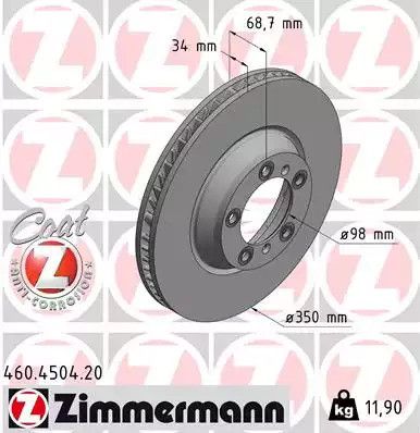 Диск тормозной PORSCHE PANAMERA, ZIMMERMANN (460450420)