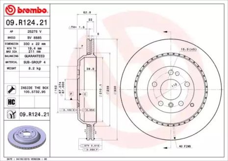 Диск тормозной MERCEDES-BENZ GL-CLASS, BREMBO (09R12421)