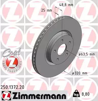 Диск гальмівний VOLVO V40, FORD TRANSIT, ZIMMERMANN (250137220)