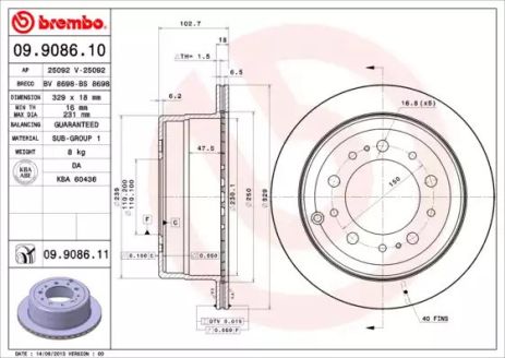 Диск гальмівний TOYOTA LAND CRUISER, BREMBO (09908611)