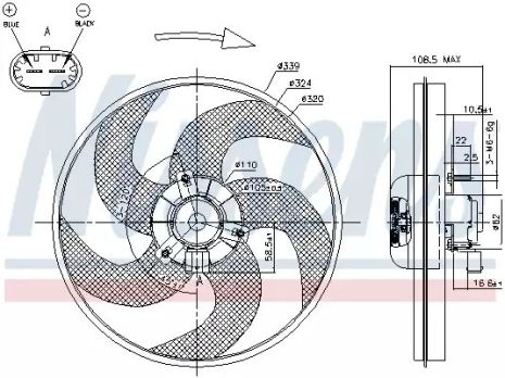 Вентилятор охлаждения двигателя PEUGEOT 206, NISSENS (85672)