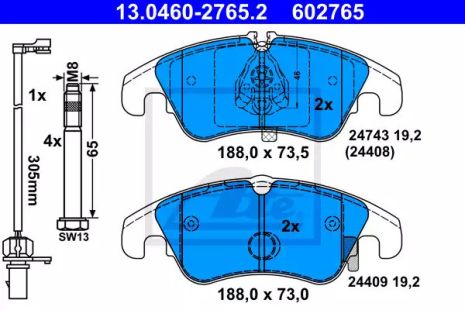 Комплект гальмівних колодок, дискове гальмо AUDI A7, ATE (13046027652)