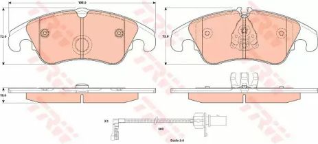 Комплект тормозных колодок, дисковый тормоз AUDI A6, TRW (GDB1908)