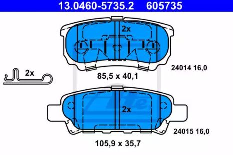 Комплект тормозных колодок, дисковый тормоз CHRYSLER SEBRING, JEEP PATRIOT, ATE (13046057352)