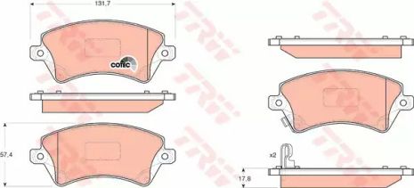 Комплект гальмівних колодок, дискове гальмо TOYOTA COROLLA, TRW (GDB3288)