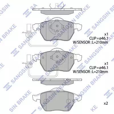 Комплект гальмівних колодок, дискове гальмо SEAT EXEO, SKODA SUPERB, SANGSIN (SP2001A)