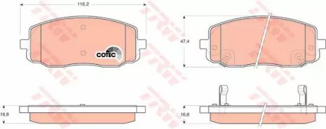 Комплект тормозных колодок, дисковый тормоз DODGE i, HYUNDAI i10, TRW (GDB3369)