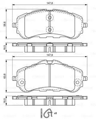 Комплект гальмівних колодок, дискове гальмо PEUGEOT 308, BOSCH (0986494714)